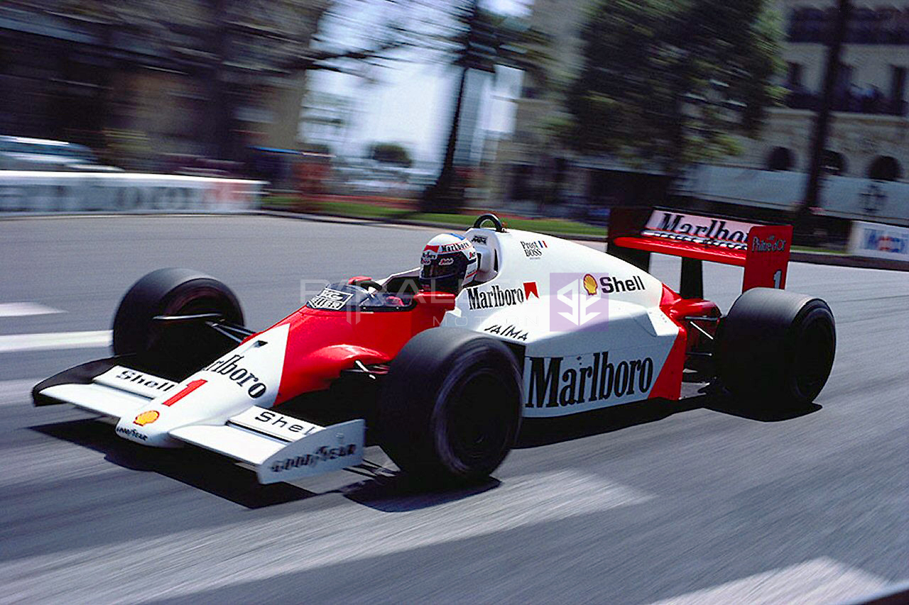 Later Monaco Grand Prix 1986 winner Alain Prost in his McLaren-TAG Porsche Later Monaco Grand Prix 1986 winner Alain Prost in his McLaren-TAG Porsche